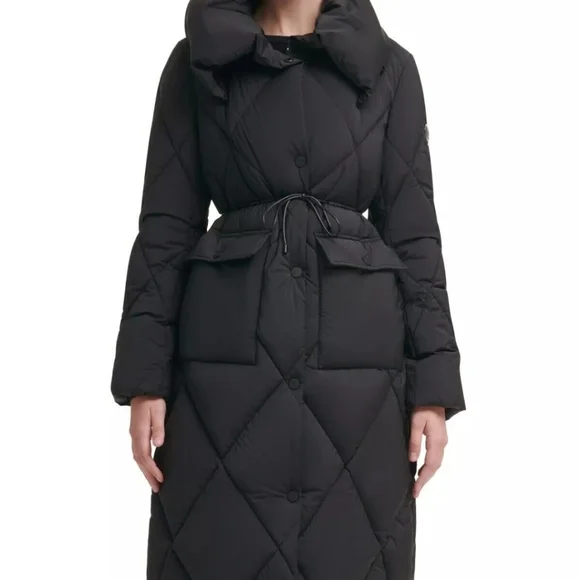 DKNY Womens Pillow-Collar Drawstring Puffer Coat Black M, XL, & 2